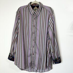 Robert Graham Shirt Button Down Colorful Stripes Barber Cuffs Men’s 2XL
